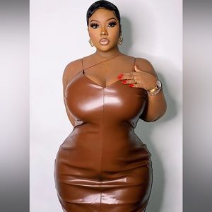 Make It Sexy Faux Leather Midi Dress - Brown